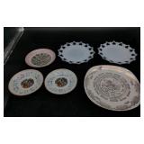 1956 Calendar Plate, Two Milk Glass Plates