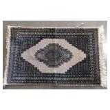 Black on Pink Persian Style Rug with Fringe