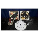 Clock, Pictures & Candle Holder