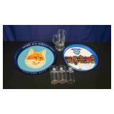 Two Beer Trays and Drinking Glasses