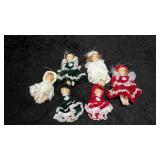 Six Victorian Doll Christmas Ornaments