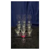 4 Tall and 5 Cocktail etched Glasses and Mics