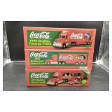3 Coca Cola Racing Car Carriers With Box.