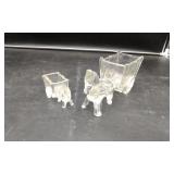 2 Vintage Jeannette Glass Donkey & Cart Figurines