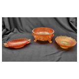 3 Carnival Glass Footed Bowls.