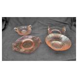4 Pink Depression Glass Items.