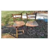 2 Wooden Swivel Bar Stools