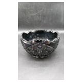 Black Press Glass Ruffled Edge Bowl.
