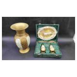 Brass Vase. W/ Mother Of Pearl Inlays.