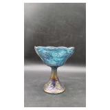 Blue Indiana Carnival Glass Compote, W/ Grape.
