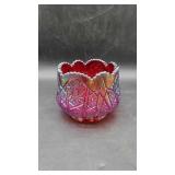 Red Carnival Pressed Glass Candy Dish.