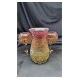 Crackle Glass Vase, Goblets & Misc.