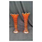2 Irasdescent Carnival Glass Vases.
