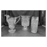 2 Cut Glass Vases & a Pitcher