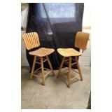 2 Wooden Ladderback Swivel Barstools