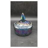 Blue Indiana Carnival Glass Candy Dish W/ Lid