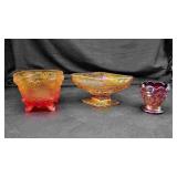 3 Carnival Glass Items.