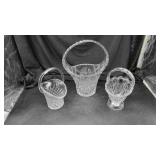 3 Clear Cut Glass Baskets