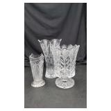 3 Cut Clear Glass Vases