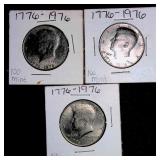 3, 1976 Kennedy Half Dollars in protective covers