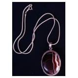 Sterling Silver oval Jasper Pendant on 18" Sterli