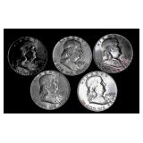 5 Franklin Half Dollars