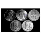 5 Franklin Half Dollars