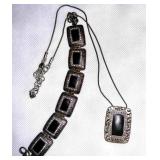 Brighton Chunky Black Enamel Necklace & Bracelet