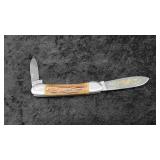 German Eye Stag Canoe With Deer Etch Folding Knife