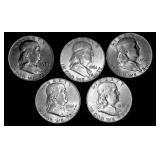 5 Franklin Half Dollars