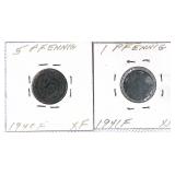 2 German Coins, 1940 and 1941