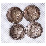 4 Mercury Silver Dimes