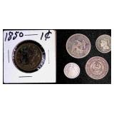 5 Various Pre Civil War & Civil War Era coins