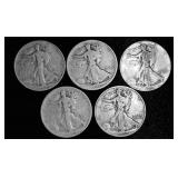 5 Walking Liberty Half Dollar