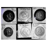 6 Franklin Half Dollars in protective covers