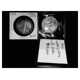 2 Walking Liberty Half Dollars in protective case