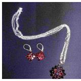 Garnet and Sterling Neckless and Earrings