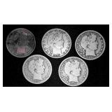 5 Barber Silver Half Dollars