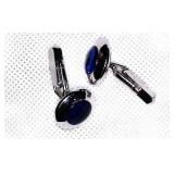 Swank, Silvertone and Blue Cufflinks