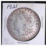 1921 Morgan Silver Dollar with cover