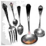 4 Sterling Silver Spoons and one sterling Silver F