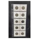 10 Liberty Head "V" Nickels in protective Cover