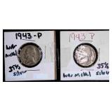 2, 1943p War Nickels in protective covers