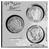 3 Mercury Silver Dimes in protective cover