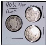 3 Mercury Silver Dimes in protective cover