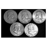 5 Franklin Half Dollars