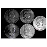 5 Franklin Half Dollars