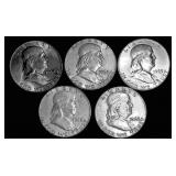 5 Franklin Half Dollars