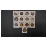 13 Australian Pennies various years