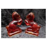 2 L. E. Smith Rearing Horse Glass Figuires